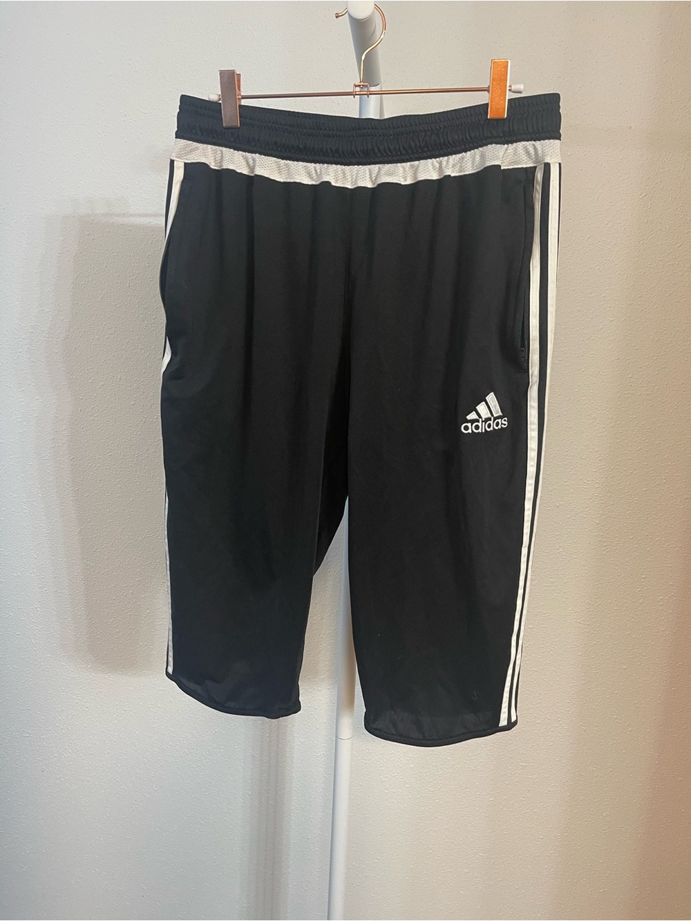 adidas Men’s Black Athletic Shorts with White Stripes large